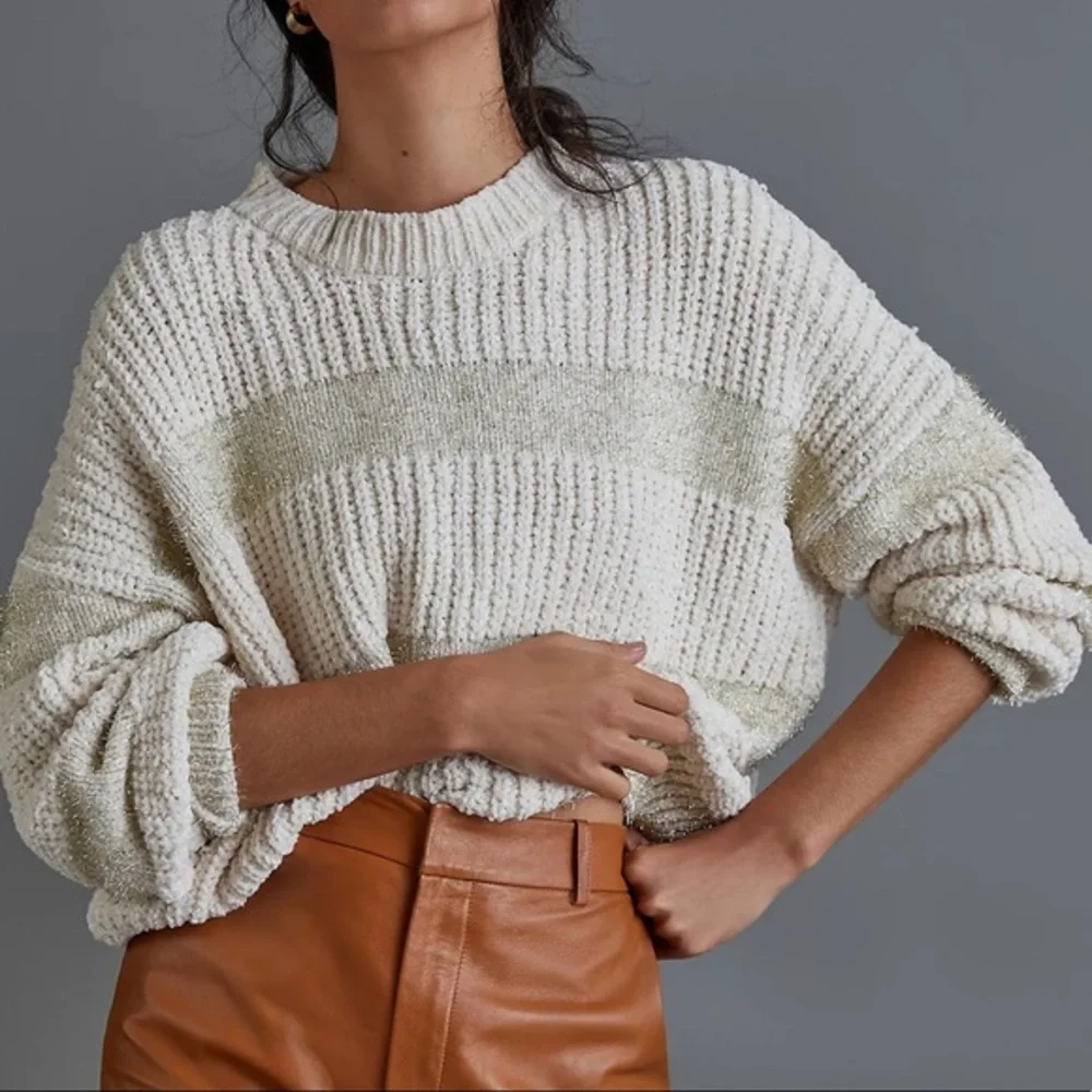 NWT Raga Ellen Tinsel Chenille Sweater Anthropologie Cream Metallic Small - Picture 12 of 12